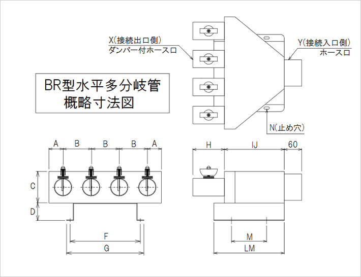 多分岐管BRシリーズ　クリックで図面拡大