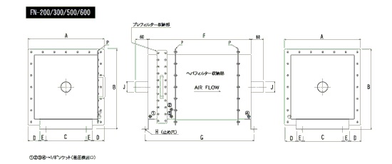 ヘパエアーフィルターFNシリーズクリックで図面拡大